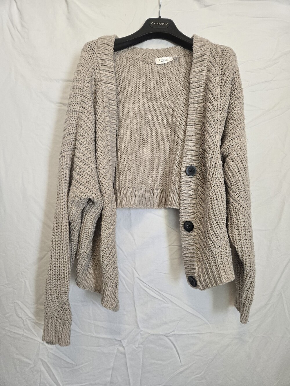 RD Style Taupe Beige Chunky Knit Button Cardigan